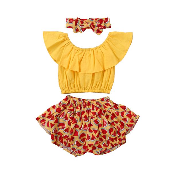 2020 baby summer clothing cute baby girl holiday 3psc shirt +watermelon layered short printed pants+ headband, White
2020 baby summer clothing cute baby girl holiday 3psc shirt +watermelon layered short printed pants+ headband, White