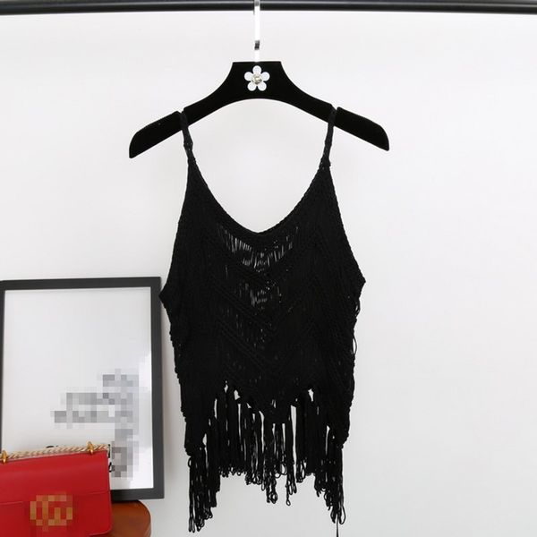 2019 fashion women tassel camis solid v-neck knitted tank spaghetti strap hollow out summer, White
2019 fashion women tassel camis solid v-neck knitted tank spaghetti strap hollow out summer, White