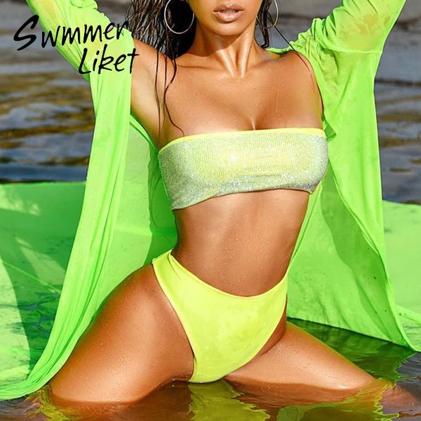 shiny bikini set 2020 bandeau swimsuit female neon high waist swimwear women bathing suit summer bather extreme biquini new, White;black
shiny bikini set 2020 bandeau swimsuit female neon high waist swimwear women bathing suit summer bather extreme biquini new, White;black