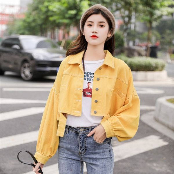 women's jackets 2021 autumn women long sleeve denim crop jacket loose single breasted jean pockets female red yellow white coats, Black;brown
women's jackets 2021 autumn women long sleeve denim crop jacket loose single breasted jean pockets female red yellow white coats, Black;brown