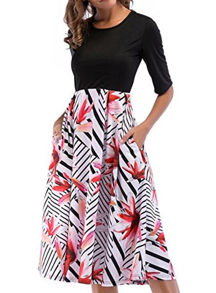 yomoko women's casual pockets floral print patchwork puffy swing pockets a-line dress with half sleeves, Black;gray
yomoko women's casual pockets floral print patchwork puffy swing pockets a-line dress with half sleeves, Black;gray