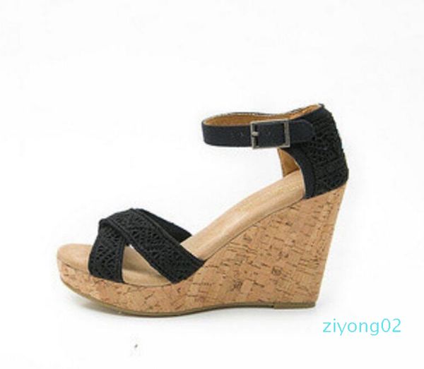 summer ladies shoes selling brand woman platform sandals summer sandals canvas wedge sandals z02, Black