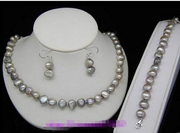 6-9mm charming natural gray freshwater baroque pearl necklaces bracelet earring set, Silver
6-9mm charming natural gray freshwater baroque pearl necklaces bracelet earring set, Silver