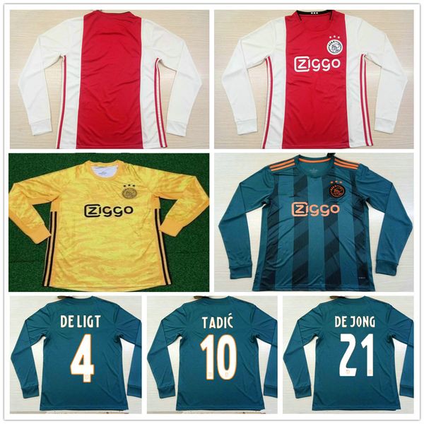 2019 2020 Ajax FC Long Sleeve Soccer Jerseys DE LIGT VAN DE BEEK TADIC ZIYECH DE JONG NERES Nouri Huntelaar Customize Football Shirt