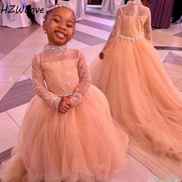 african high neck full sleeves flower girls dresses long sash beads crystals girls pageant gowns tulle zipper kids birthday dress, White;blue
african high neck full sleeves flower girls dresses long sash beads crystals girls pageant gowns tulle zipper kids birthday dress, White;blue