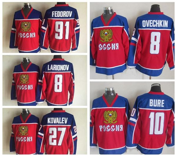 team olympic russia hockey jersey ice vintage 8 igor larionov 8 alex ovechkin 10 pavel bure 27 alexei kovalev 91 sergei fedorov red, Black;red
team olympic russia hockey jersey ice vintage 8 igor larionov 8 alex ovechkin 10 pavel bure 27 alexei kovalev 91 sergei fedorov red, Black;red