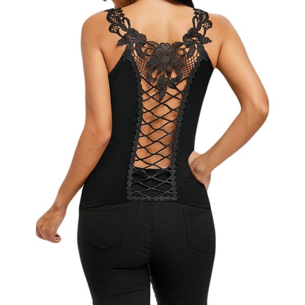 women o-neck lace shoulder straps back hollow out vest blouse t-shirt 0522, White
women o-neck lace shoulder straps back hollow out vest blouse t-shirt 0522, White