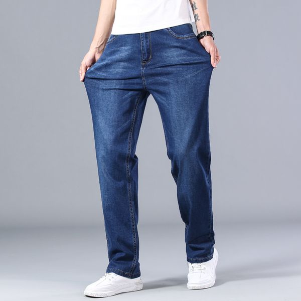 2020 spring and summer new men's gray thin jeans advanced stretch loose straight denim wide leg male plus size 40 42 44, Blue
2020 spring and summer new men's gray thin jeans advanced stretch loose straight denim wide leg male plus size 40 42 44, Blue