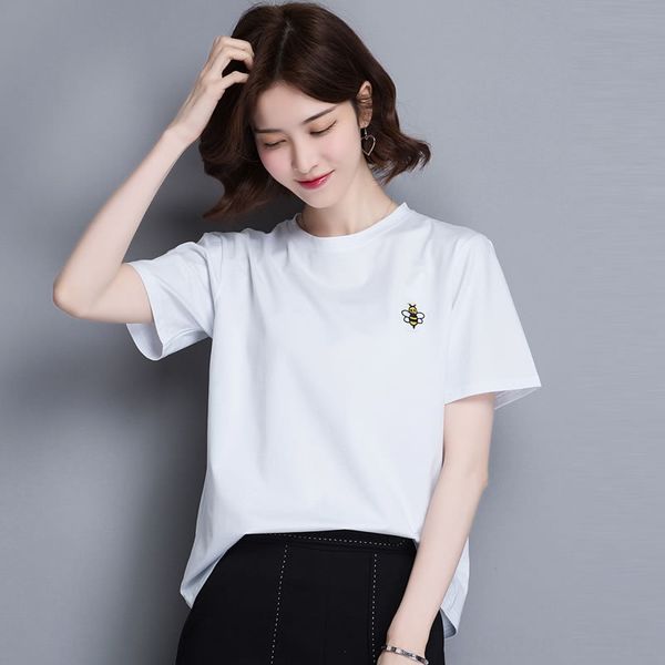 women's short-sleeved 2020 summer clothes embroidered loose hong kong style cotton inside t-shirt t-shirt and outside wear women's, White
women's short-sleeved 2020 summer clothes embroidered loose hong kong style cotton inside t-shirt t-shirt and outside wear women's, White