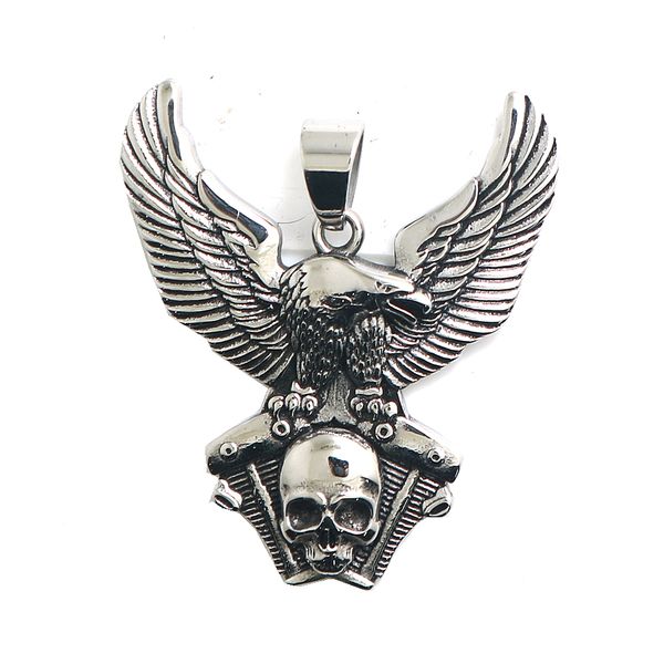 men 316l stainless steel biker skull eagle engine pendant, Silver 
men 316l stainless steel biker skull eagle engine pendant, Silver
