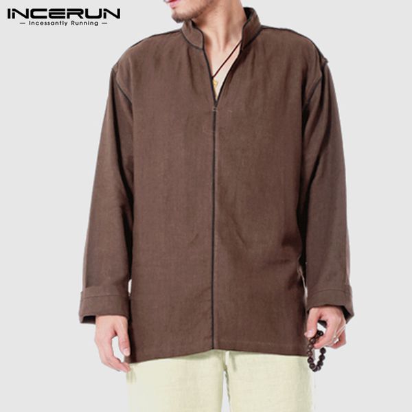men shirts retro cotton long sleeve 2019 solid color pullovers stand collar chinese style casual shirts camisa masculina incerun, White;black
men shirts retro cotton long sleeve 2019 solid color pullovers stand collar chinese style casual shirts camisa masculina incerun, White;black