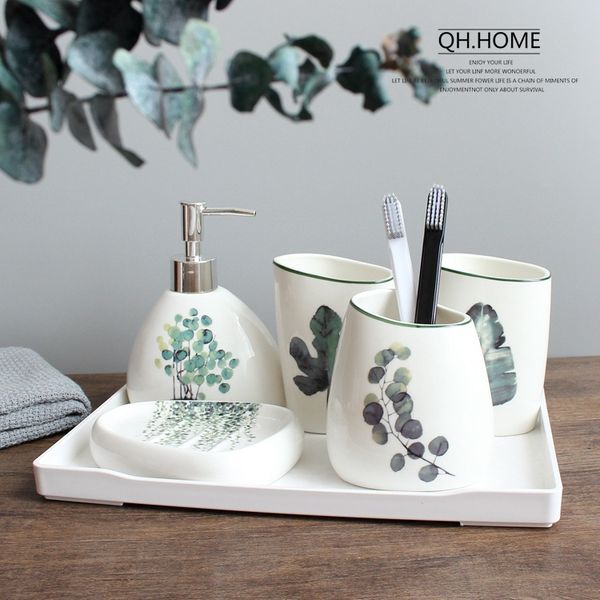 nordic green plant ceramic six-piece bathroom products simple five-piece wedding bath set bathroom ceramic set melamine tray
nordic green plant ceramic six-piece bathroom products simple five-piece wedding bath set bathroom ceramic set melamine tray