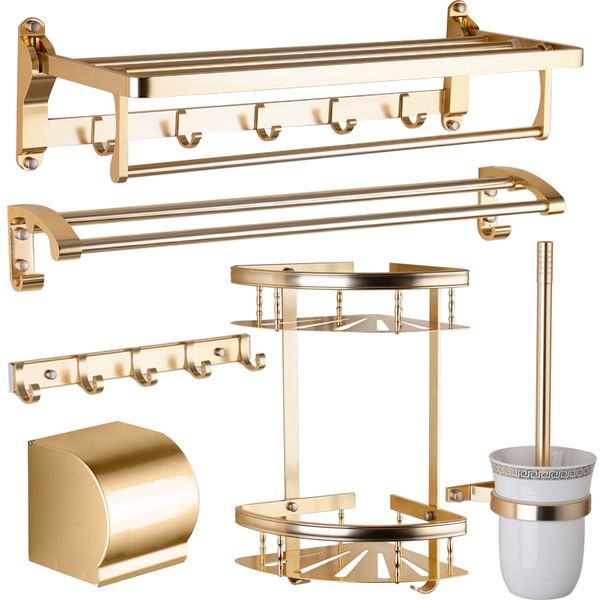 gold space aluminum bathroom hardware set paper holder towel bar robe hooks toilet brush holders shelves bathroom accessories
gold space aluminum bathroom hardware set paper holder towel bar robe hooks toilet brush holders shelves bathroom accessories