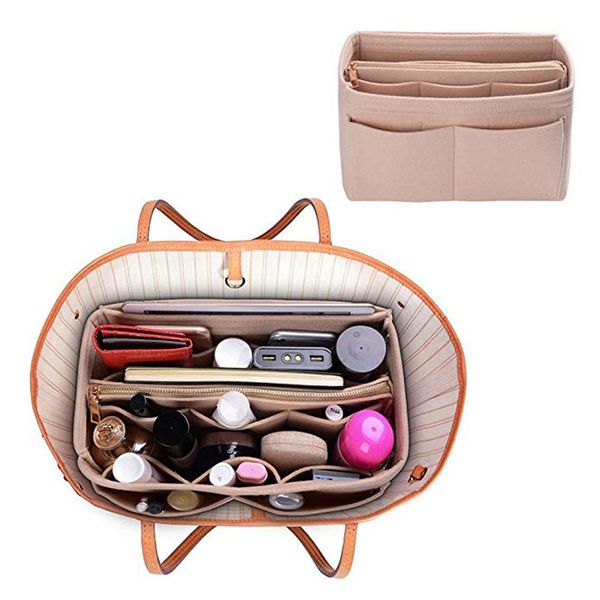 felt cloth handbag insert bag makeup organizer travel portable cosmetic bags storage bag inner purse fits in speedy neverfull 
felt cloth handbag insert bag makeup organizer travel portable cosmetic bags storage bag inner purse fits in speedy neverfull