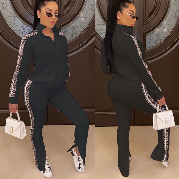 women leopard splice mock neck long sleeves zipper casual sport clothes set sportswear mck99, White;black
women leopard splice mock neck long sleeves zipper casual sport clothes set sportswear mck99, White;black