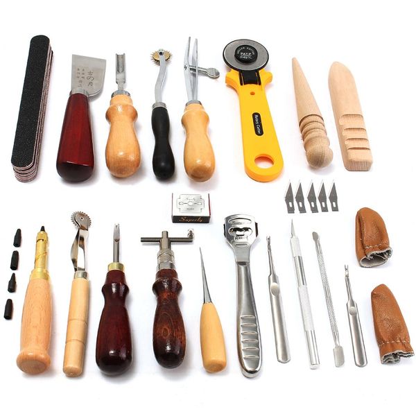 24pcs leather craft tools kit hand sewing stitching punch carving work saddle hipping diy leather craft tool set
24pcs leather craft tools kit hand sewing stitching punch carving work saddle hipping diy leather craft tool set