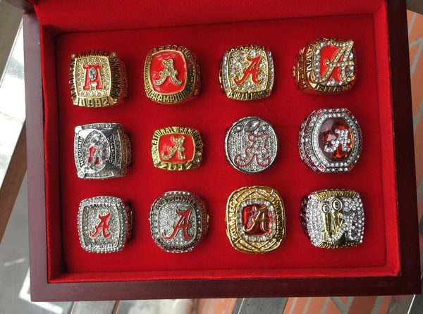 12pcs alabama crimson roll tide national american football championship ring set with wooden display box case men fan gift 2019 wholesale, Golden;silver
12pcs alabama crimson roll tide national american football championship ring set with wooden display box case men fan gift 2019 wholesale, Golden;silver