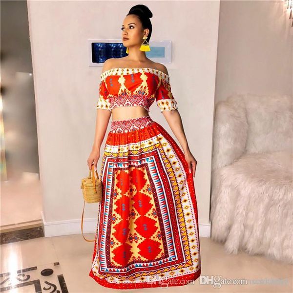 women strapless 2pcs dress red print slash neck dress tropical amorous style suit dress, White
women strapless 2pcs dress red print slash neck dress tropical amorous style suit dress, White
