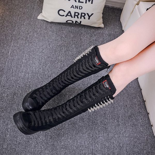 tangnest women motorcycle boots autumn canvas high boots knee-high lace-up punk rivet footwear shoes booten xwx7387, Black
tangnest women motorcycle boots autumn canvas high boots knee-high lace-up punk rivet footwear shoes booten xwx7387, Black
