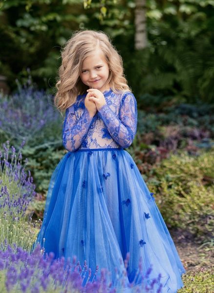 royal blue lace applique flower girls' dress with long sleeve kids party gown with jewel collar birthday communion dresses, White;blue
royal blue lace applique flower girls' dress with long sleeve kids party gown with jewel collar birthday communion dresses, White;blue