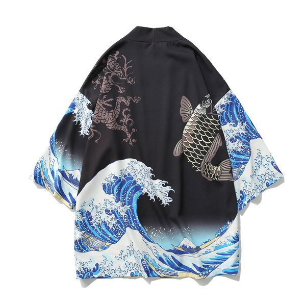 apanese kimono cardigan men wave and carp print long kimono cardigan men thin mens jacket coat 2019, Black;brown 
apanese kimono cardigan men wave and carp print long kimono cardigan men thin mens jacket coat 2019, Black;brown