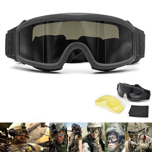 Tactical Goggles Shooting Glasses Gx1000 Black 3 Lens Motorcycle Windproof Wargame Sunglasses