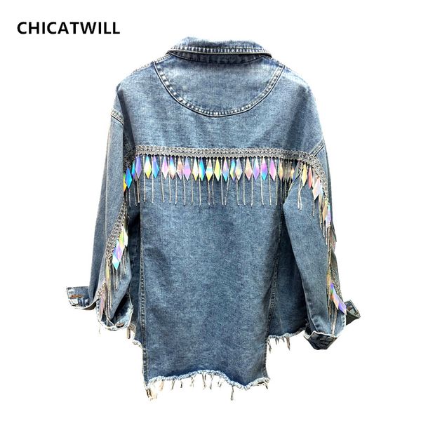 chicatwill 2019 bling bling sequined diamond tassels hip hop cotton denim jackets for women casual iregular long outerwears, Black;brown
chicatwill 2019 bling bling sequined diamond tassels hip hop cotton denim jackets for women casual iregular long outerwears, Black;brown