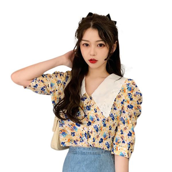 2020 women summer korean floral blouses lapel short sleeve embroidered shirt blusas mujer de moda, White
2020 women summer korean floral blouses lapel short sleeve embroidered shirt blusas mujer de moda, White