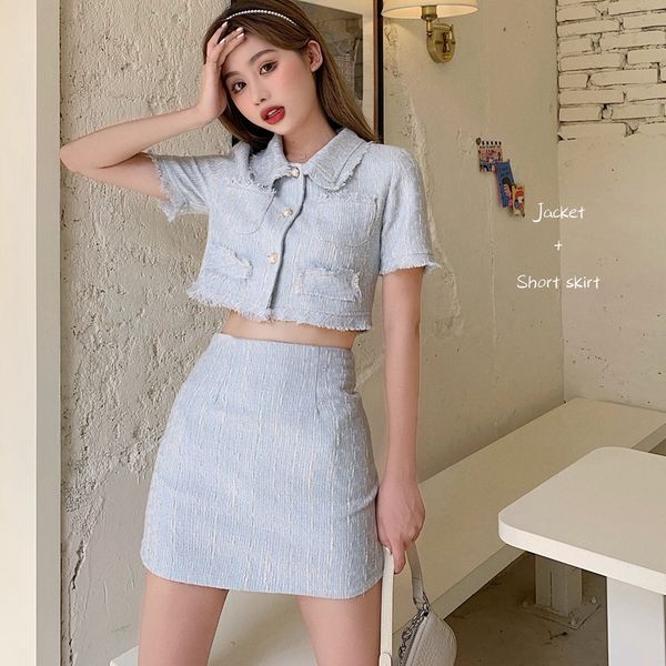 2020 summer two piece outfits tweed skirt suit new fashion women tassek single-breasted short crop + mini skirt set, White
2020 summer two piece outfits tweed skirt suit new fashion women tassek single-breasted short crop + mini skirt set, White