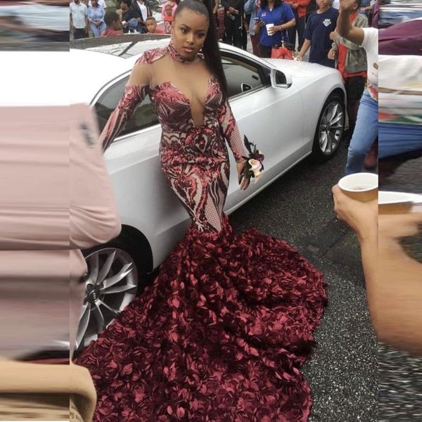 african long sleeves prom dresses 2k19 high neck sheer neckline mermaid evening dress rose train appliques plus size party vestidos, Black
african long sleeves prom dresses 2k19 high neck sheer neckline mermaid evening dress rose train appliques plus size party vestidos, Black