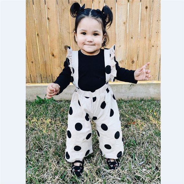kids baby girls clothes solid pullover long sleeve ruffle t-shirts strap polka dot ruffle pants 2pc autumn outfits, White
kids baby girls clothes solid pullover long sleeve ruffle t-shirts strap polka dot ruffle pants 2pc autumn outfits, White