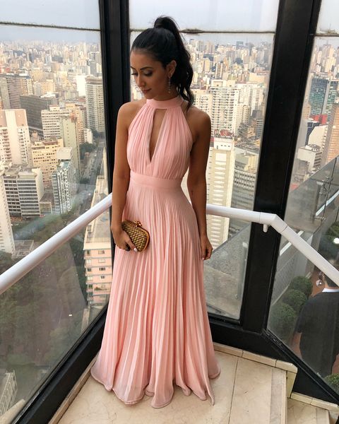 pink keyhole design chiffon prom dresses halter sleeveless evening dress custom made a line party gown, Black
pink keyhole design chiffon prom dresses halter sleeveless evening dress custom made a line party gown, Black