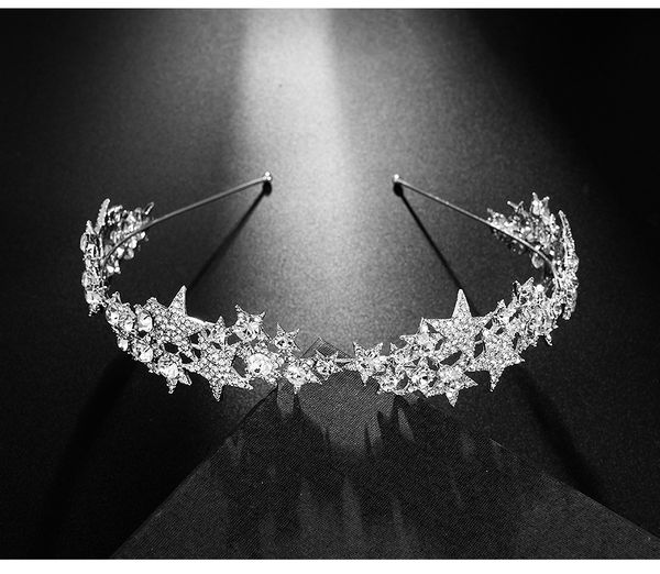 le liin wedding tiara star crown rhinestone tiara bridal hair accessories wedding head piece star silver tiara for celestial, Golden;white