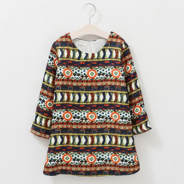 girls' dress printed children's wear long sleeve, Red;yellow 
girls' dress printed children's wear long sleeve, Red;yellow