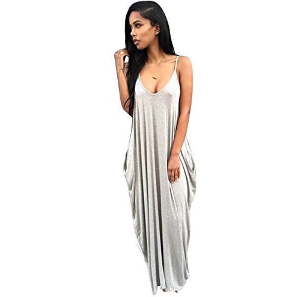 bodycon4u women's summer spaghetti strap v-neck side pockets loose maxi dress, Black;gray
bodycon4u women's summer spaghetti strap v-neck side pockets loose maxi dress, Black;gray