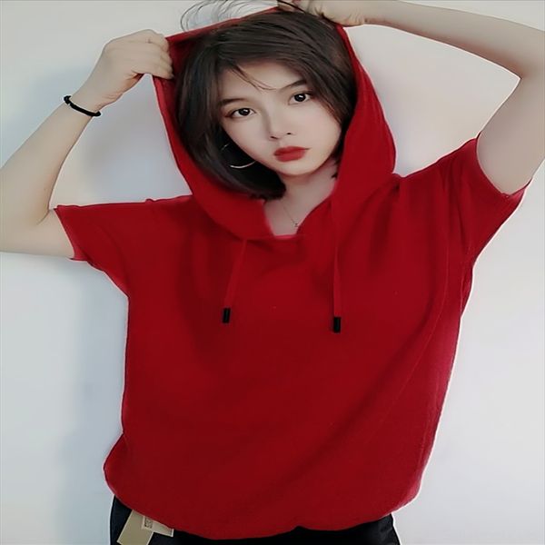 cherry red sweater women's short-sleeved t- hooded ice silk mid-sleeved knitted base shirt shirt, White
cherry red sweater women's short-sleeved t- hooded ice silk mid-sleeved knitted base shirt shirt, White