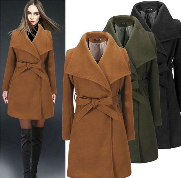 european and american woolen coat slim long woolen coat belt women's lapel autumn and winter gift, Black
european and american woolen coat slim long woolen coat belt women's lapel autumn and winter gift, Black