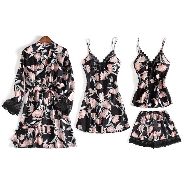 4pcs/set women nightgown sets emulation silk print pajamas set sleepwear sets spring summer autumn ladies nightdress homewear #f, Black;red
4pcs/set women nightgown sets emulation silk print pajamas set sleepwear sets spring summer autumn ladies nightdress homewear #f, Black;red