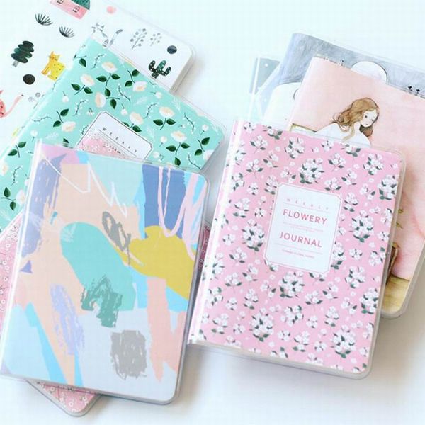 50pcs Half Year Agenda Planner Monthly Weekly Plan Portable A6 Kawaii Notebook Cute Diary Flower Schedule Office Stationery