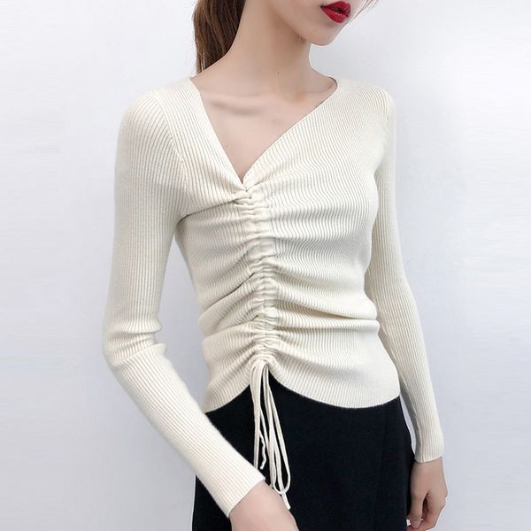 lace up sweater winter pullovers 2019 women's cotton sweater solid female v neck slim fit long sleeve beige blue black, White;black
lace up sweater winter pullovers 2019 women's cotton sweater solid female v neck slim fit long sleeve beige blue black, White;black