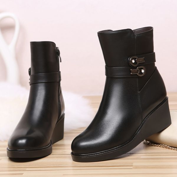 winter sheepskin leather short boots women's slope heel flat-bottomed thick wool warm cotton shoes short boots, Black
winter sheepskin leather short boots women's slope heel flat-bottomed thick wool warm cotton shoes short boots, Black