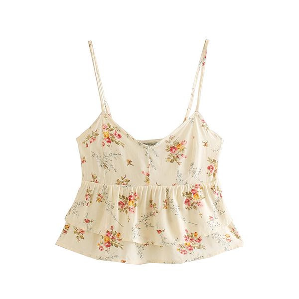 women floral print ruffled crop v neck sleeveless adjustable straps elastic back female sweet summer, White
women floral print ruffled crop v neck sleeveless adjustable straps elastic back female sweet summer, White