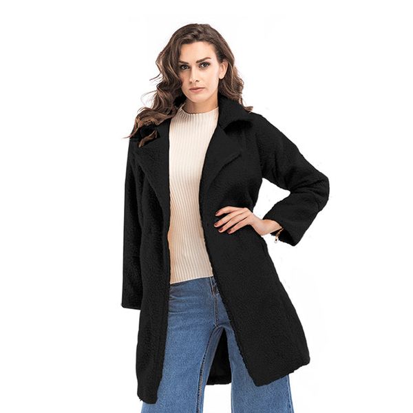 2019 autumn and winter new european and american women's clothing plush long-sleeved mid-length coat coat women, Black
2019 autumn and winter new european and american women's clothing plush long-sleeved mid-length coat coat women, Black