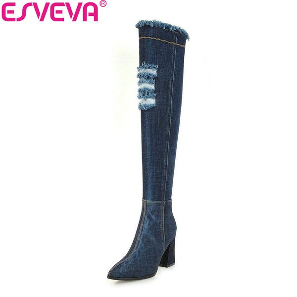 esveva 2020 solid women over the knee boots denim pointed toe elegant autumn boots square high heels zip shoes size 34-43, Black
esveva 2020 solid women over the knee boots denim pointed toe elegant autumn boots square high heels zip shoes size 34-43, Black