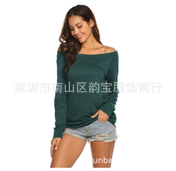 foreign trade autumn european and american women's long sleeve t-shirt with one-word collar and shoulder-exposed jacket leisure pure gr, White
foreign trade autumn european and american women's long sleeve t-shirt with one-word collar and shoulder-exposed jacket leisure pure gr, White