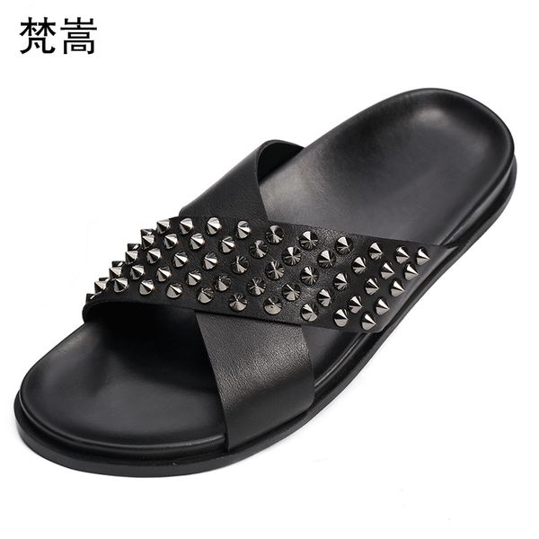 summer fashion slippers rivet genuine leather leather flat bottom slipper sandals fender summer men genuine slippers, Black
summer fashion slippers rivet genuine leather leather flat bottom slipper sandals fender summer men genuine slippers, Black