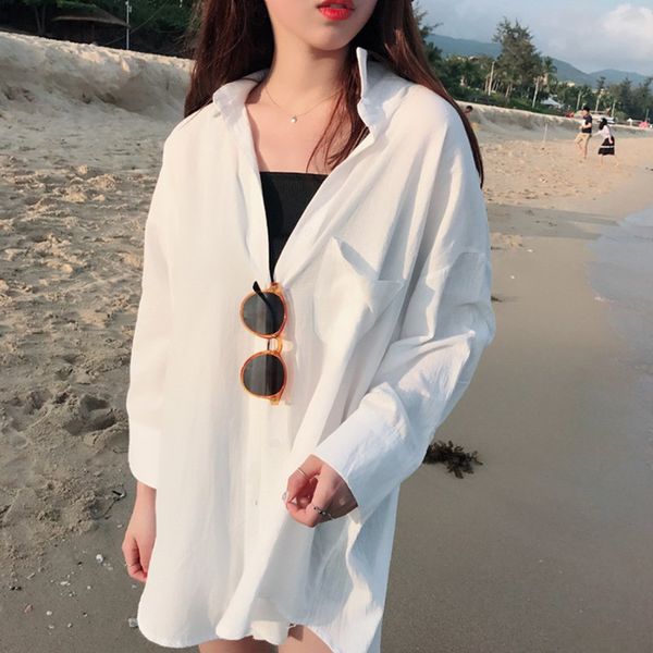 women white blouse solid color sunscreen beachwear summer casual shirt new long sleeve sun clothes blouse korean wild cardigan
women white blouse solid color sunscreen beachwear summer casual shirt new long sleeve sun clothes blouse korean wild cardigan