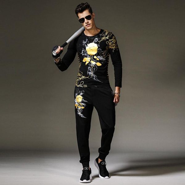 2019 mens designer tracksuits suit classic tide brand fashion rose stamping with gold jacket casual sweatpants luxury two-piece, Gray 
2019 mens designer tracksuits suit classic tide brand fashion rose stamping with gold jacket casual sweatpants luxury two-piece, Gray
