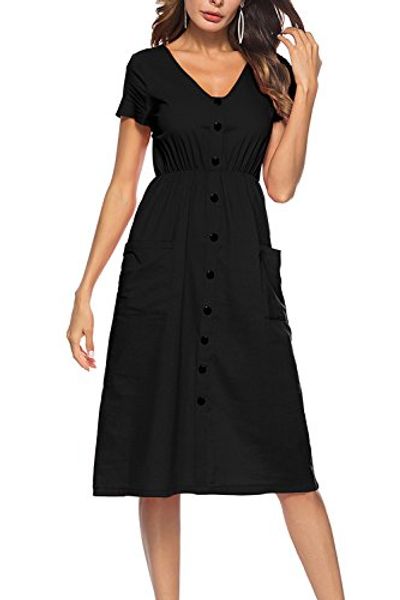 lovinparis women's short sleeve floral dresses v neck button decoration down swing casual midi dresses with pockets a8006, Black;gray
lovinparis women's short sleeve floral dresses v neck button decoration down swing casual midi dresses with pockets a8006, Black;gray