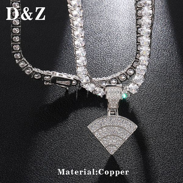 d&z personality iced out wifi symbol pendant necklace with shiny cz tennis chain collares for men accessories, Silver
d&z personality iced out wifi symbol pendant necklace with shiny cz tennis chain collares for men accessories, Silver